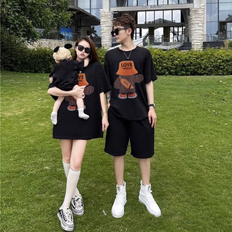 Áo thun đồng phục gia đình 3/4/5 người gấu mũ hottrend. Family store