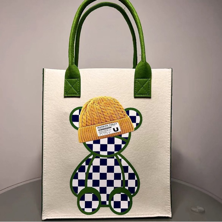 Túi Xách Tay Đựng Đồ In Họa Tiết Hoạt Hình Dễ Thương Túi Tote Đeo Vai Vải Nỉ In Hoạt Hình Gấu