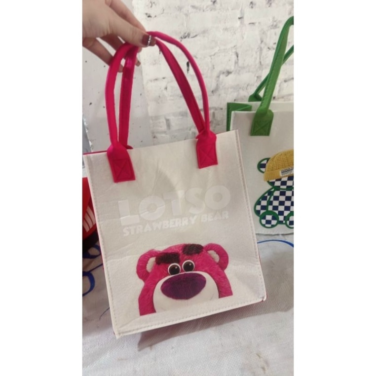 Túi Xách Tay Đựng Đồ In Họa Tiết Hoạt Hình Dễ Thương Túi Tote Đeo Vai Vải Nỉ In Hoạt Hình Gấu