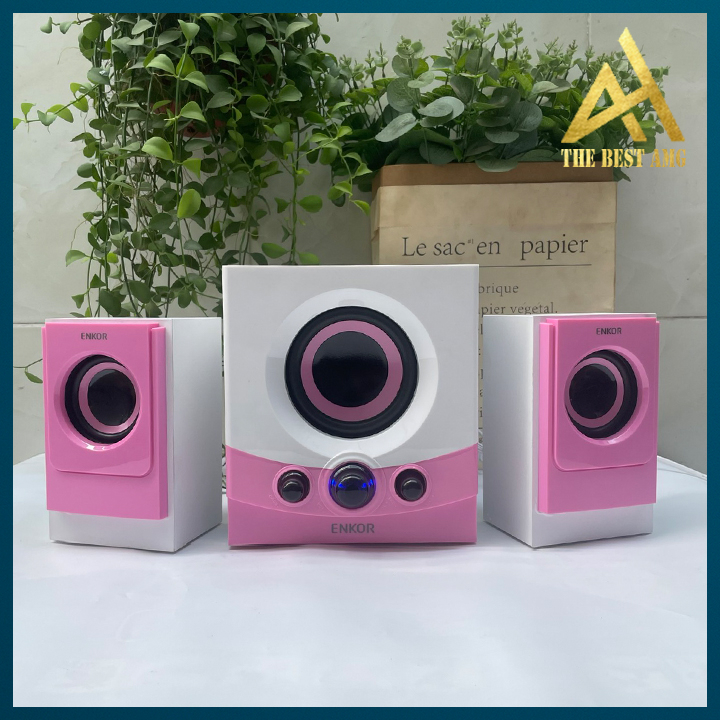 Loa Máy Tính Để Bàn Có Dây Chính Hãng 2.1 ENKOR E600 Màu Trắng Hồng - Loa Vi Tính Pc Có Dây Bass Cực Mạnh