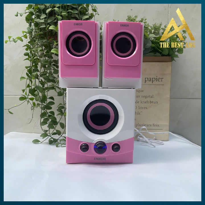 Loa Máy Tính Để Bàn Có Dây Chính Hãng 2.1 ENKOR E600 Màu Trắng Hồng - Loa Vi Tính Pc Có Dây Bass Cực Mạnh