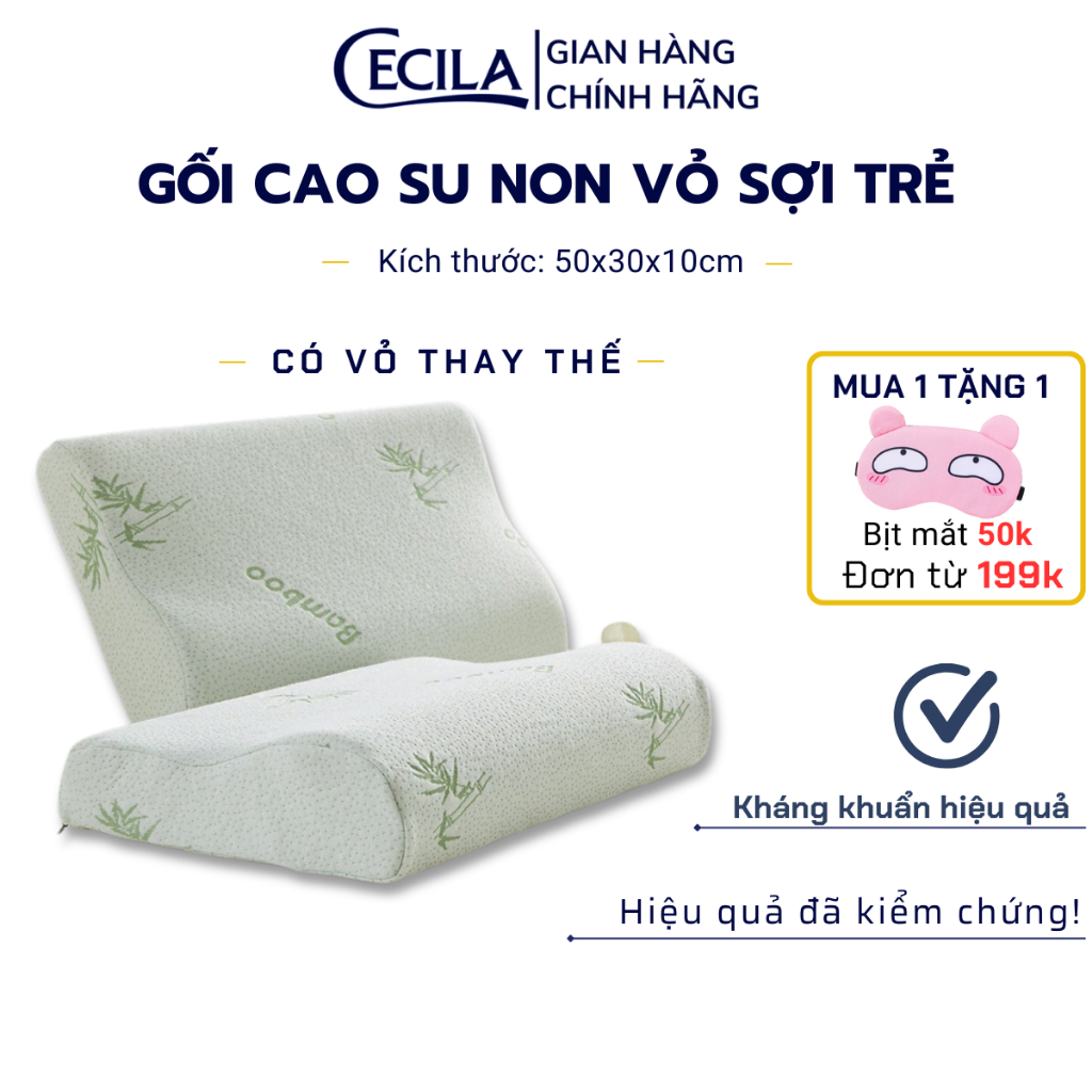 Gối cao su non người lớn CECILA vỏ sợi tre kháng khuẩn, thiết kế lượn sóng, chống đau mỏi cổ vai gáy, giúp ngủ ngon hơn