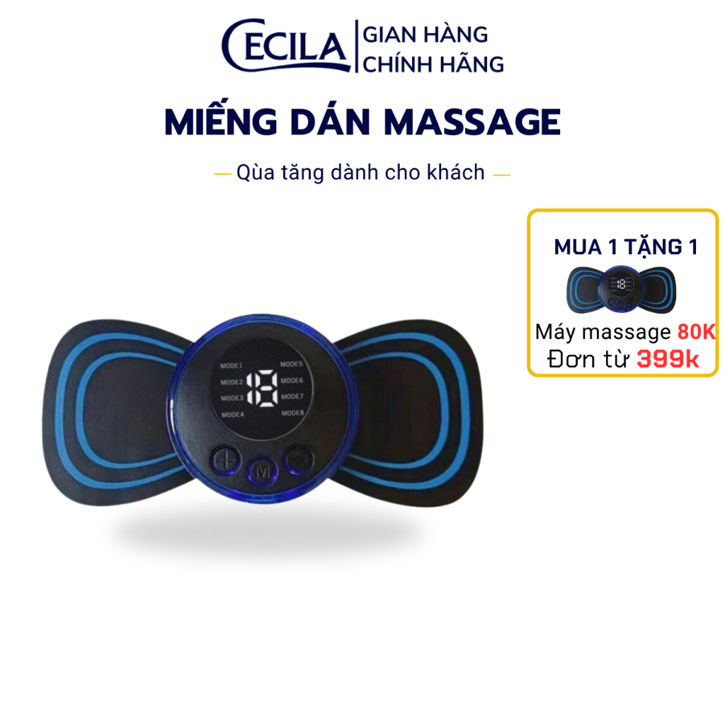 Miếng dán massage xung điện CECILA 8 chế độ 19 cường độ massage giảm đau nhức cổ vai gáy, bắp tay, lưng