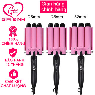 Máy uốn tóc bấm sóng nước 3 trục( Phi to- Màu hồng)