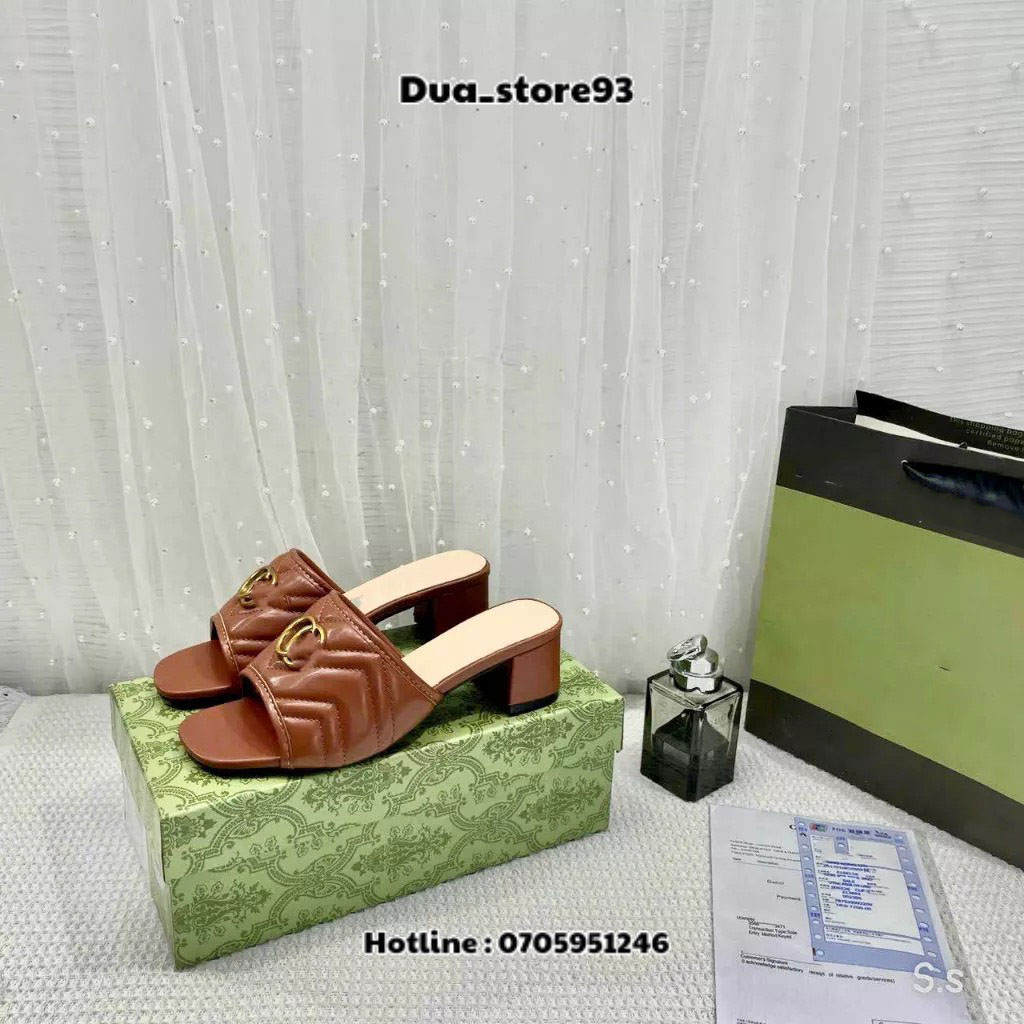 Guốc quai ngang gót trụ da mềm trần trám 5cm fullbox