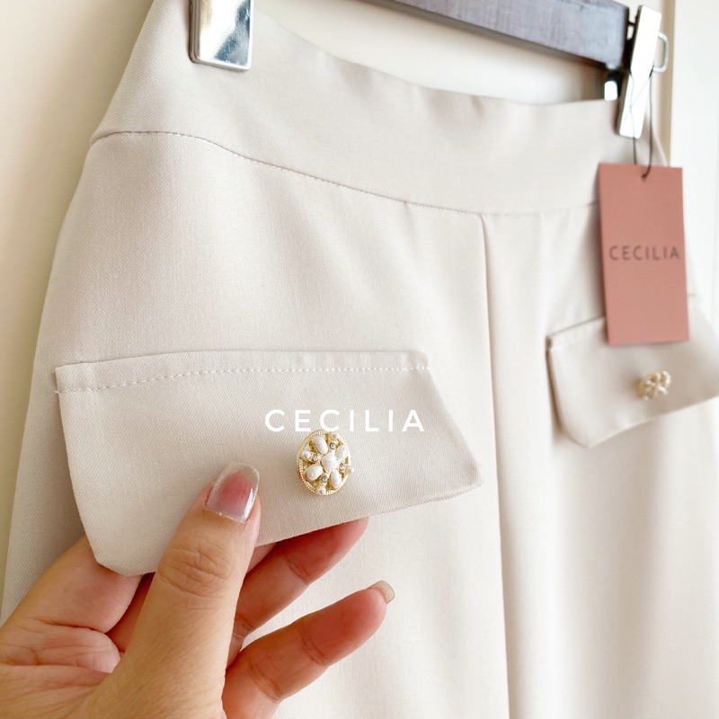 Chân váy bút chì midi JULIAN Set By CECILIA khuy đá - dài váy 70cm ngang bắp chân màu đen, nâu, trắng kem