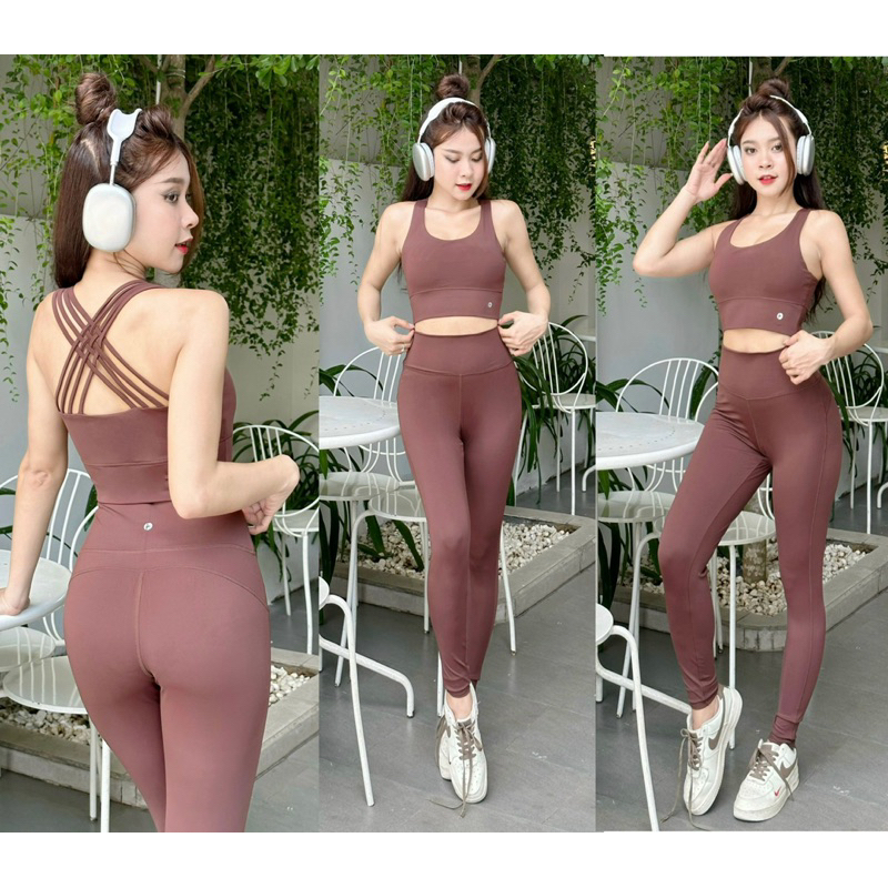 Bộ đồ tập yoga gym aerobic kèm mút quần dài áo bra chất co giãn thấm hút mồ hôi