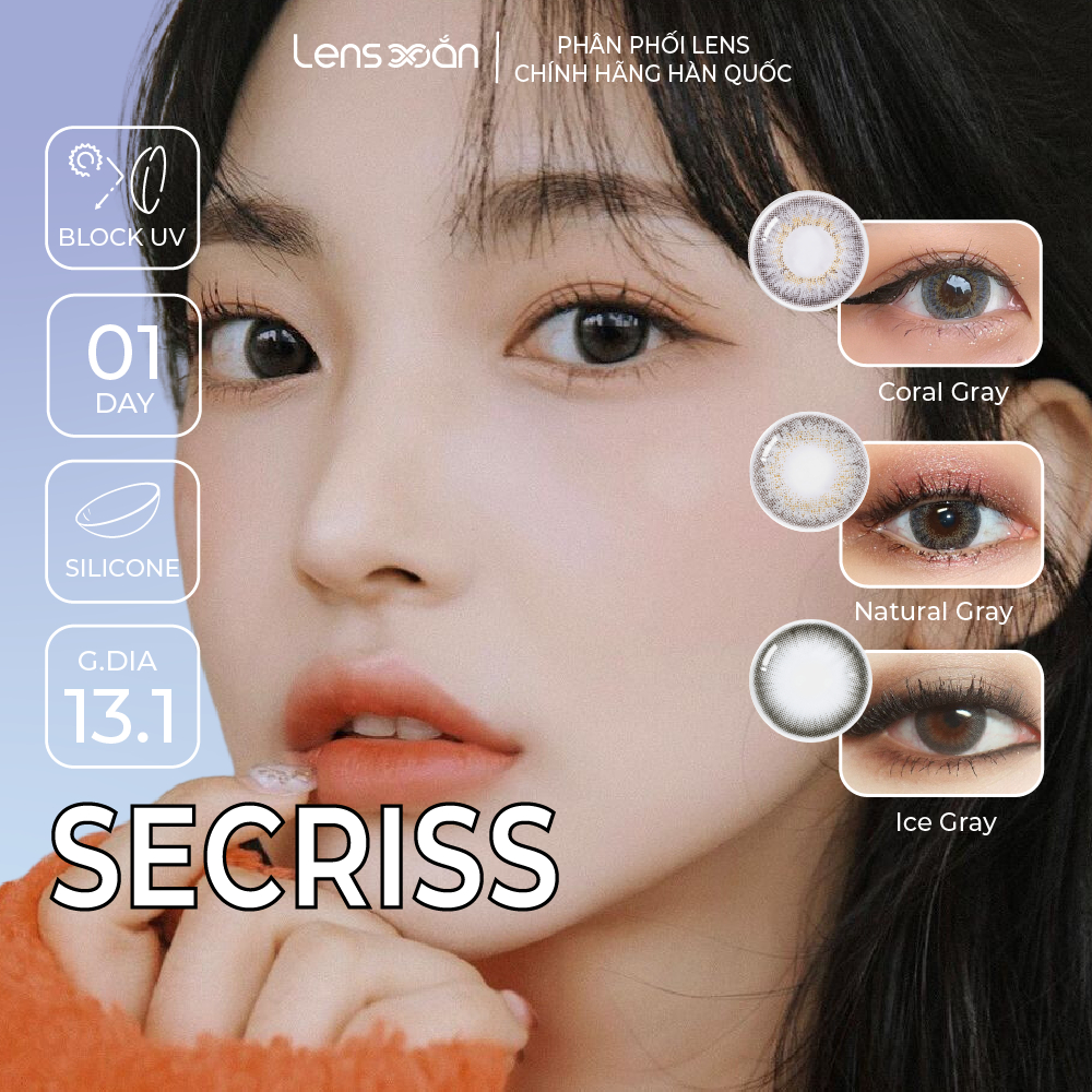 Kính áp tròng cận 1 ngày LENS XOẮN lens xám tây OLENS SECRISS NATURAL GRAY CORAL GRAY ICE GRAY