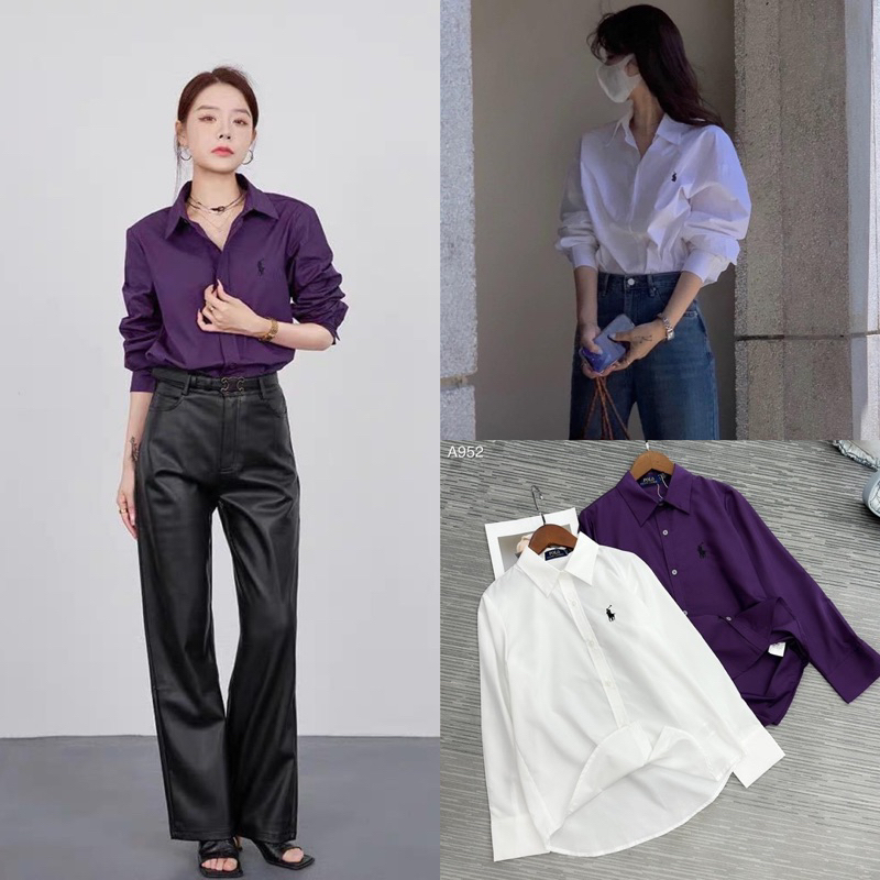 YD150 áo sơ mi thô lụa trắng tím