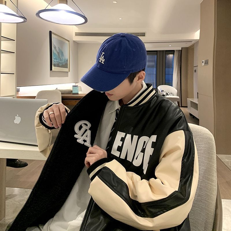 Áo khoác nam bomber 2 mặt chất liệu da và lông cừu thời trang cao cấp