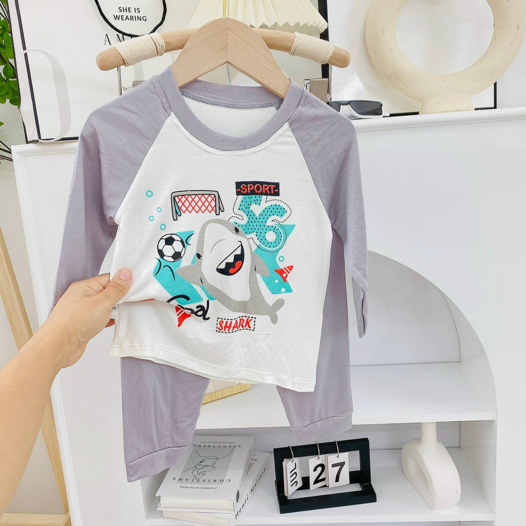 Bộ quần áo thu đông, mặc điều hòa, dài tay, chất thun lạnh cho bé trai, bé gái BD22