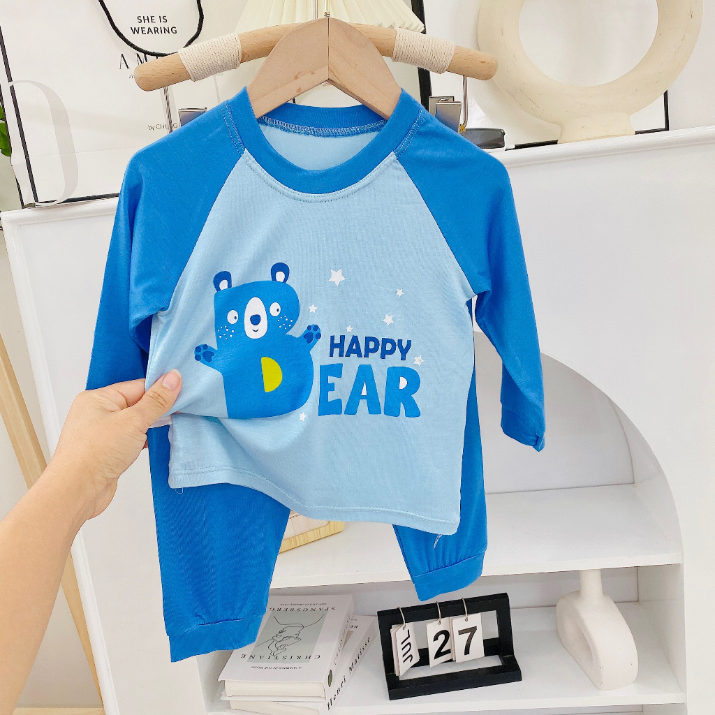 Bộ quần áo thu đông, mặc điều hòa, dài tay, chất thun lạnh cho bé trai, bé gái BD22