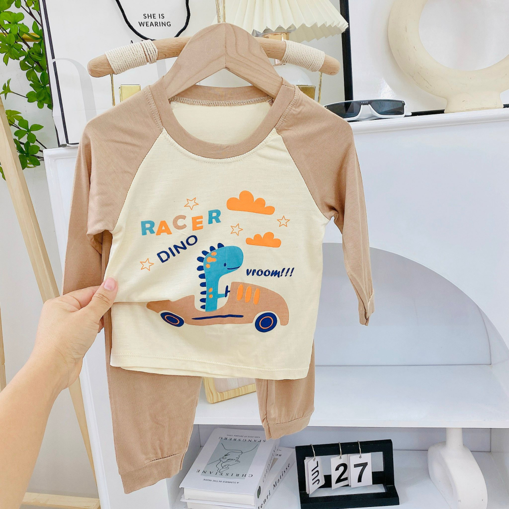 Bộ quần áo thu đông, mặc điều hòa, dài tay, chất thun lạnh cho bé trai, bé gái BD22