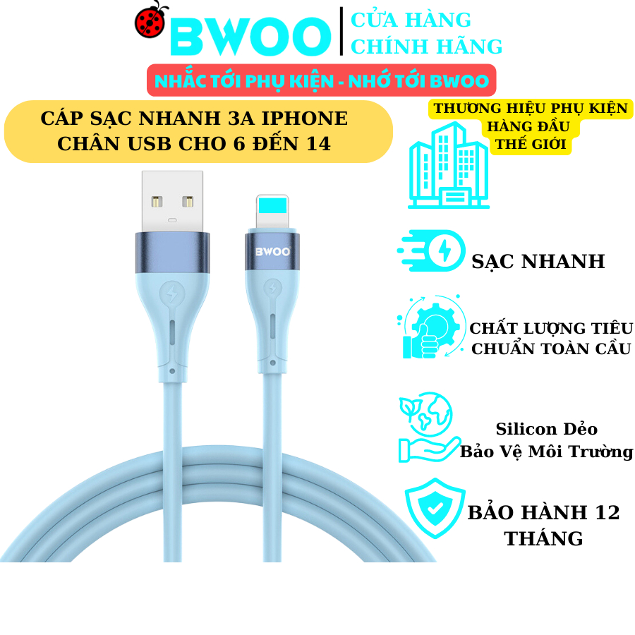 Dây sạc Silicon cao cấp X280L Chính hãng BWOO Cho 6 đến 14 Bảo hành 12 Tháng