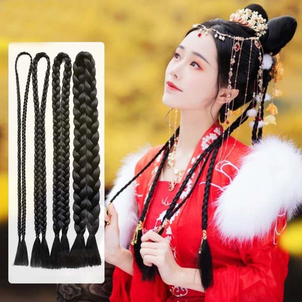 Tóc Giả Bện Dài 110cm Tết Sẵn Đa Năng Dành Cho Nữ Trẻ Em Phụ Kiện Chụp Ảnh Studio Phong Cách Cổ Trang Kiểu Tóc Cổ Đại