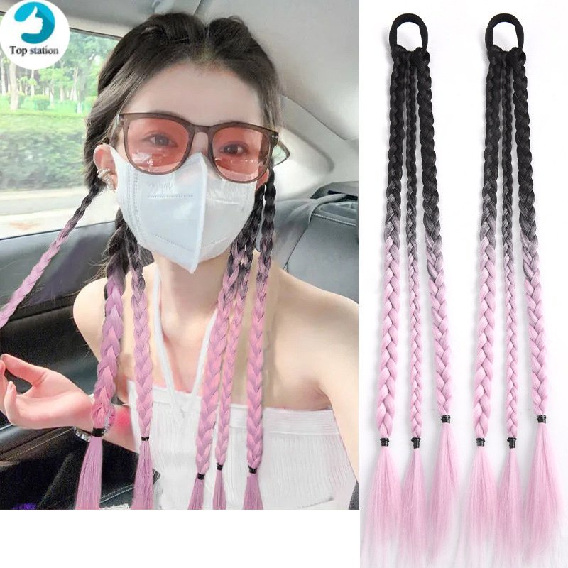 50cm Tóc Giả Tết 3 Sợi (1cm) Nhiều Màu Có Chun Buộc Bện Tóc Hightlight Y2K Cá Tính Buộc Tóc Nhanh Chóng Dành Cho Nữ