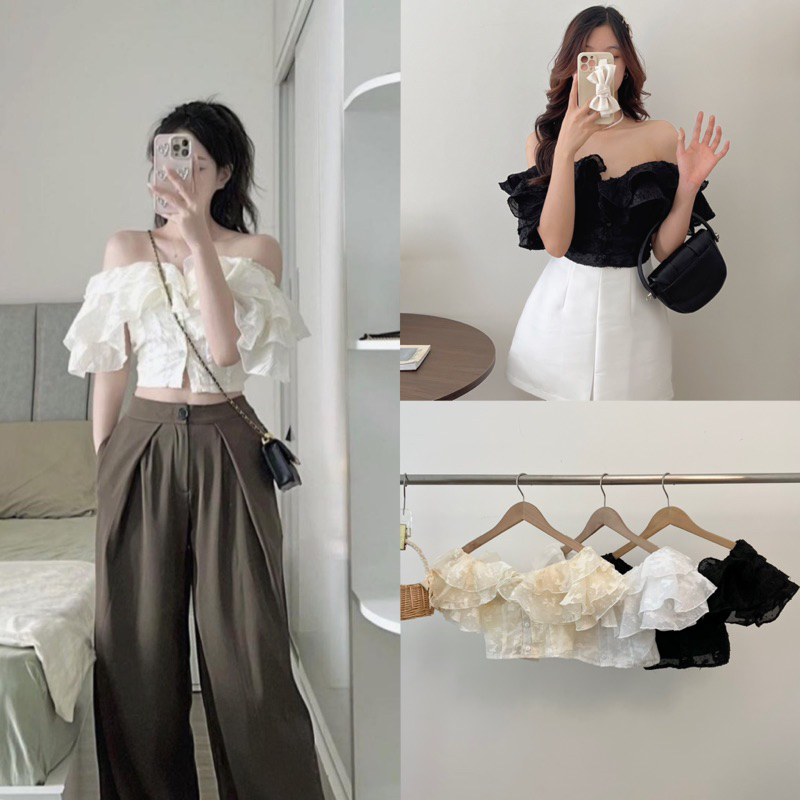 ÁO REN HOA BÈO DÁNG CROPTOP MẶC 2 KIỂU”ZENNY TOP” tiểu thư