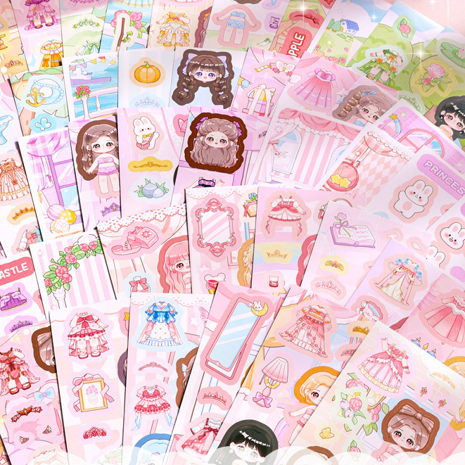 Hộp Sticker Hình Dán 50 Tờ Bộ Đồ Công Chúa Thời Trang Sáng Tạo