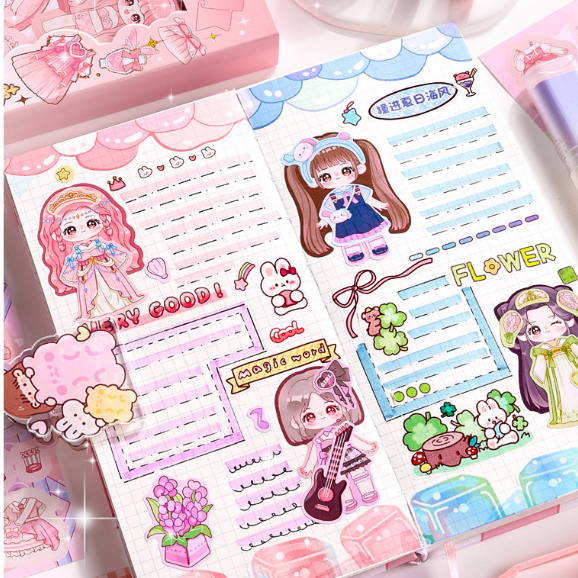 Hộp Sticker Hình Dán 50 Tờ Bộ Đồ Công Chúa Thời Trang Sáng Tạo