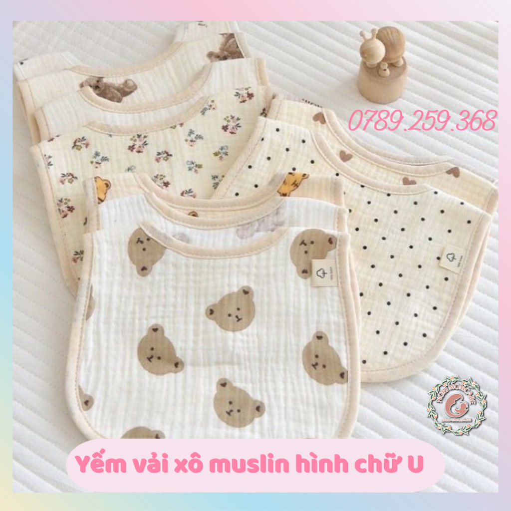 Yếm vải cổ vuông cho bé, Khăn yếm xô Organic phong cách Hàn