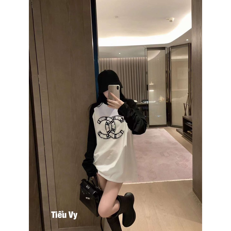 Áo thun dài tay logo chữ X đính đá hàng QCL1