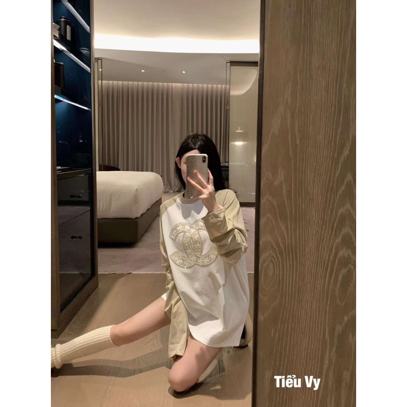 Áo thun dài tay logo chữ X đính đá hàng QCL1