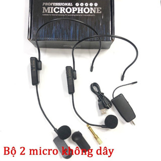  Bộ 2 micro không dây đa năng dùng cho máy trợ giảng có cổng mic và loa hỗ trợ mic - Mic cài áo không dây 