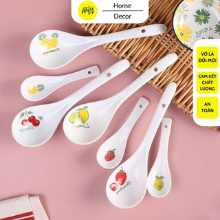 Muỗng ăn cơm trắng sứ , thìa sứ họa tiết hoa quả cực xinh