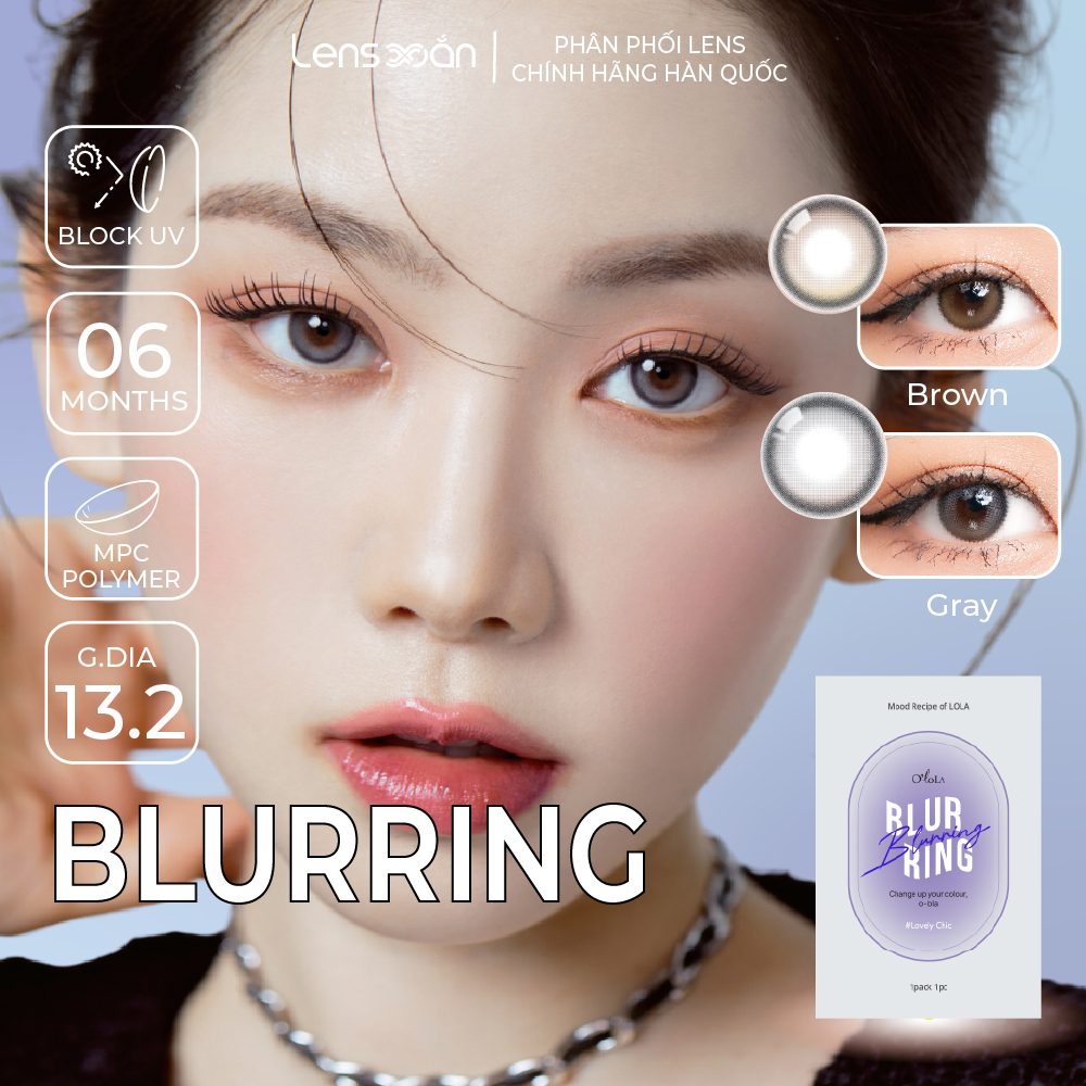 Kính áp tròng 6 tháng cận có viền LENS XOẮN lens tự nhiên xám nâu tròn mắt OLOLA BLURRING BROWN GRAY