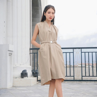Váy suông sát nách cổ V, váy đi làm, đi chơi, chất liệu kaki cao cấp, tặng kèm đai chun - Dasy dress Caffeine Studio
