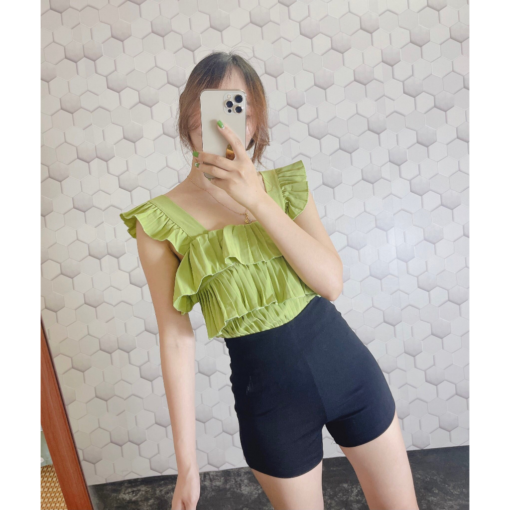 Áo 2 dây dập ly phối tầng, áo kiểu tiểu thư