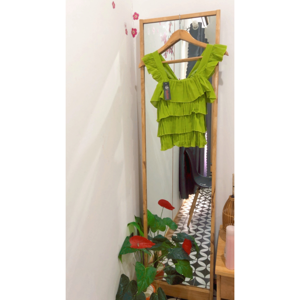 Áo 2 dây dập ly phối tầng, áo kiểu tiểu thư