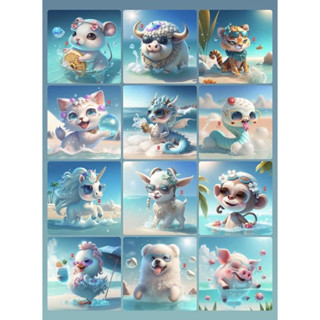 Tranh đính đá mini, tranh đính đá 12 con giáp, KT:35x35cm,chưa đính và chưa khung
