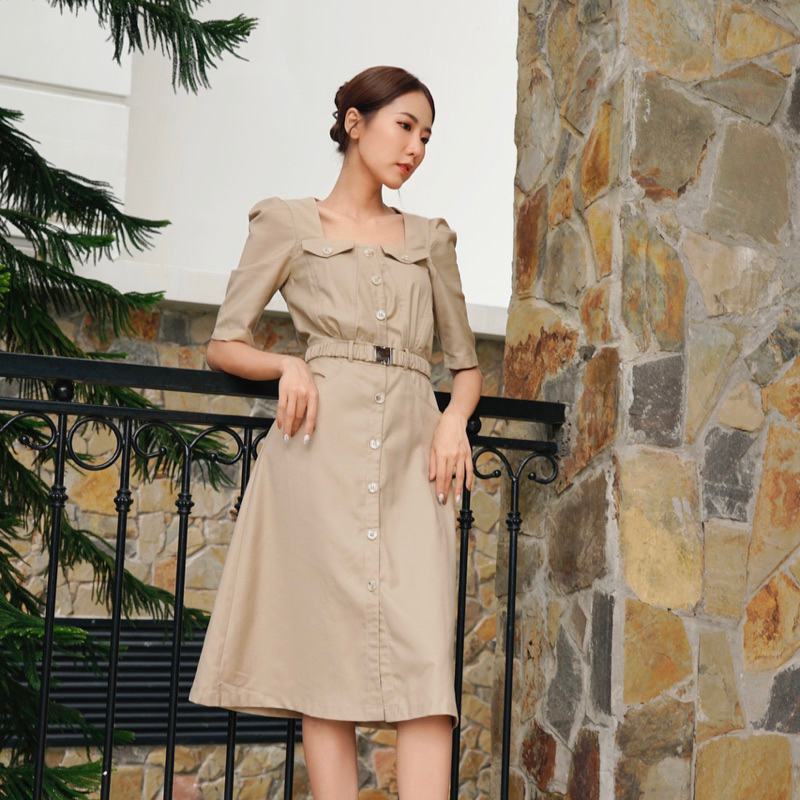 Váy dáng dài thiết kế cổ vuông tay lỡ thanh lịch dành cho nữ - Anna dress Caffeine Studio