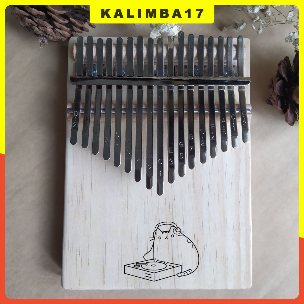 Đàn kalimba 17 phím khắc hình mèo dễ thương KL34, Kalimba cơ bản mèo ú cho người mới tập chơi tặng kèm búa chỉnh âm