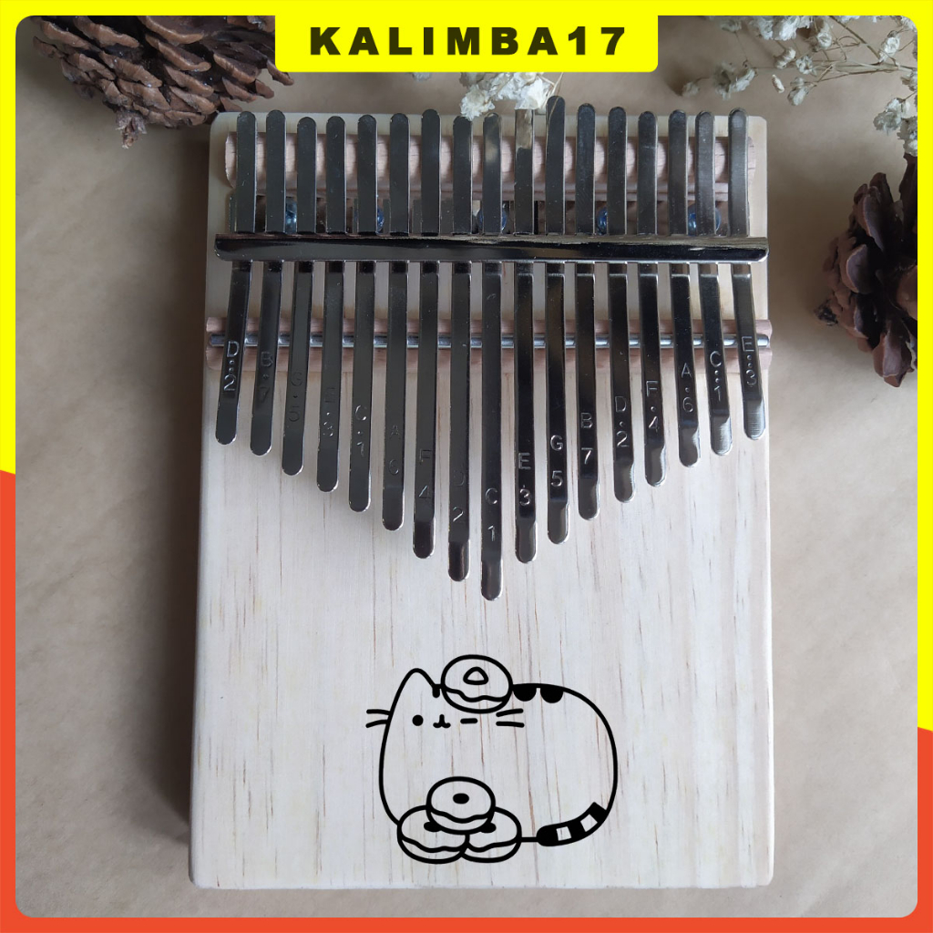 Đàn kalimba 17 phím khắc hình mèo dễ thương KL34, Kalimba cơ bản mèo ú cho người mới tập chơi tặng kèm búa chỉnh âm
