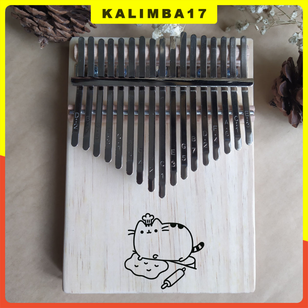 Đàn kalimba 17 phím khắc hình mèo dễ thương KL34, Kalimba cơ bản mèo ú cho người mới tập chơi tặng kèm búa chỉnh âm