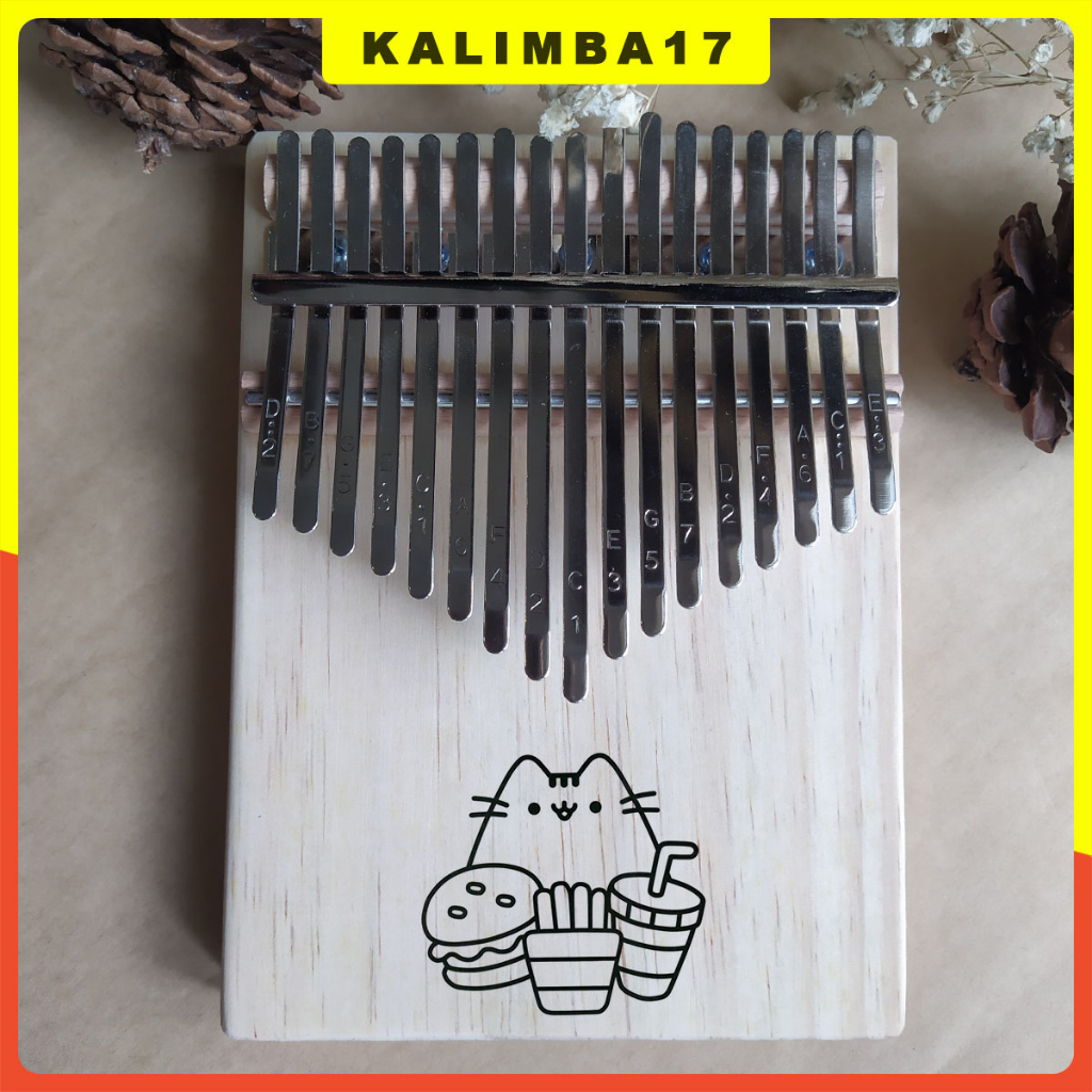Đàn kalimba 17 phím khắc hình mèo dễ thương KL34, Kalimba cơ bản mèo ú cho người mới tập chơi tặng kèm búa chỉnh âm