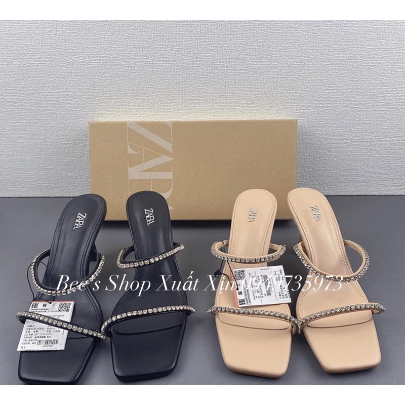 Giày Zara new  gót nhọn mũi vuông đính đá Full box tag