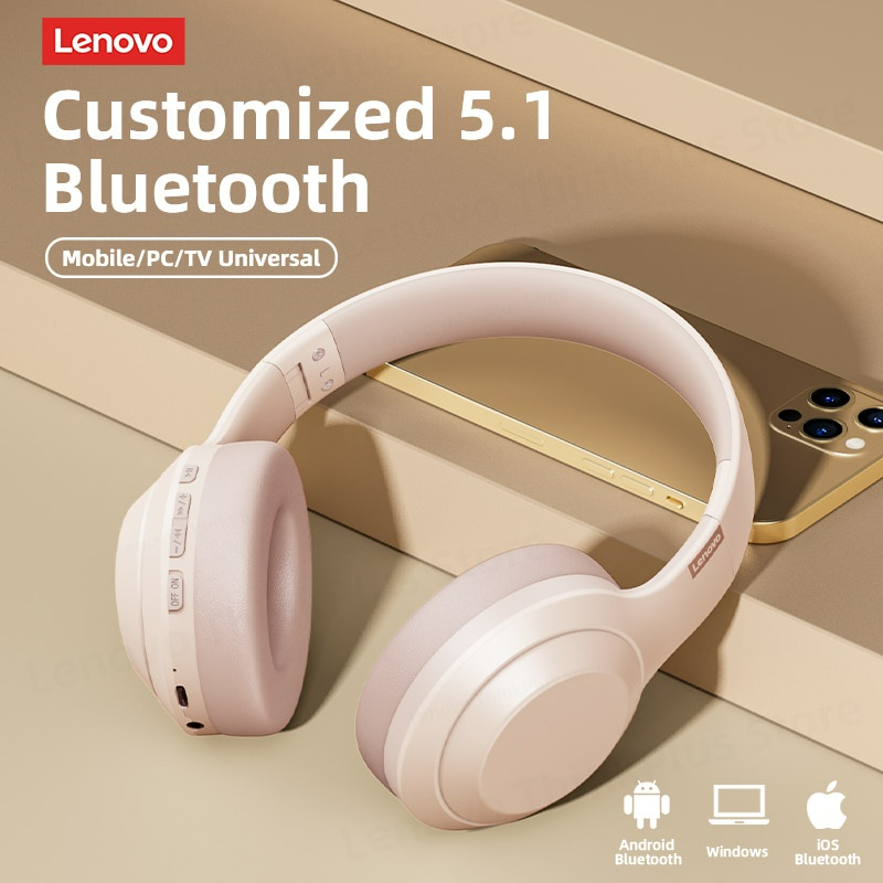 [4 MÀU] Tai nghe chụp tai Bluetooth Lenovo TH10 - Kết hợp dây rời - Âm thanh nổi - Có micro