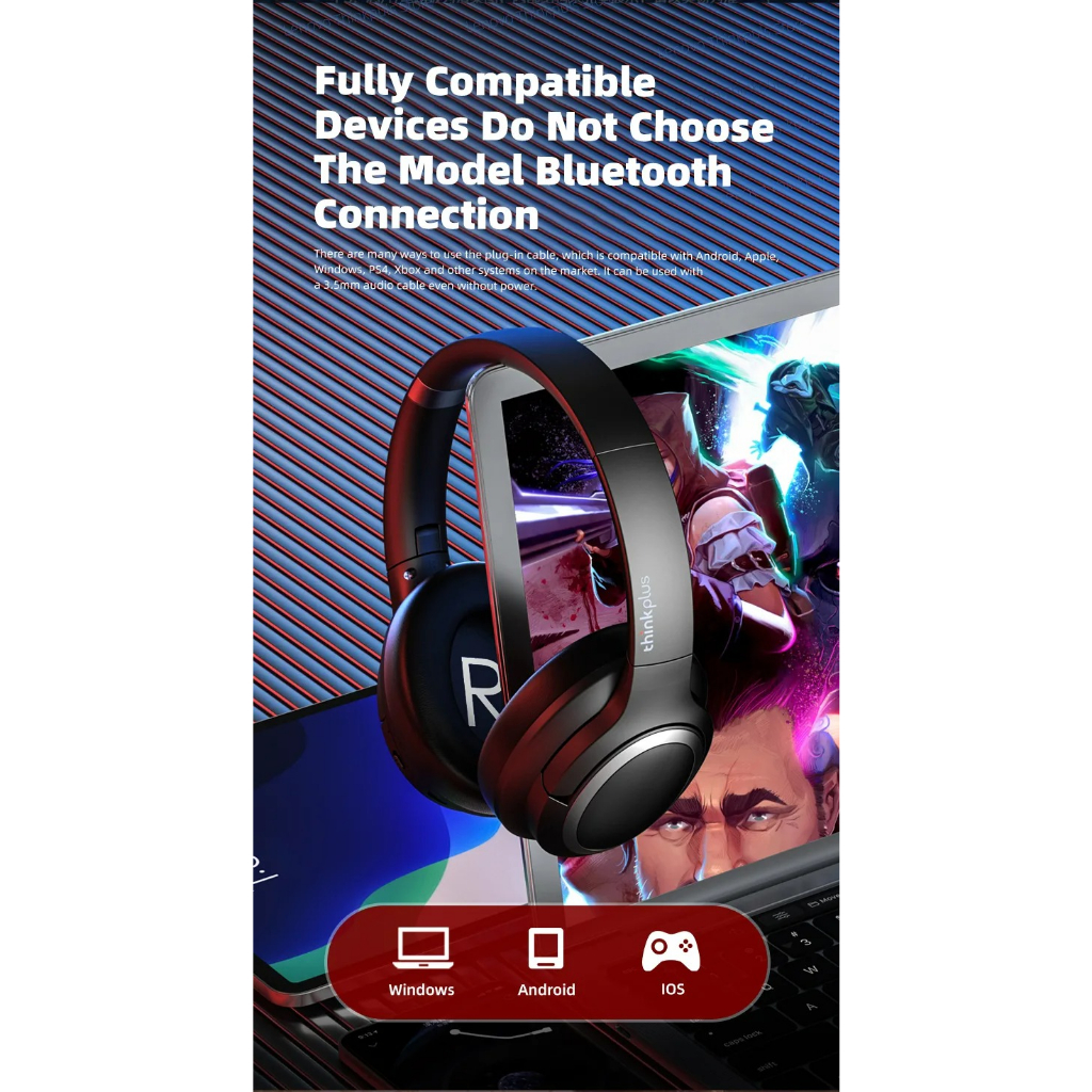 [2 MÀU] Tai Nghe Bluetooth 5.0 Lenovo TH40 - Âm thanh nổi - Chống ồn - Chơi Game - Hifi có mic