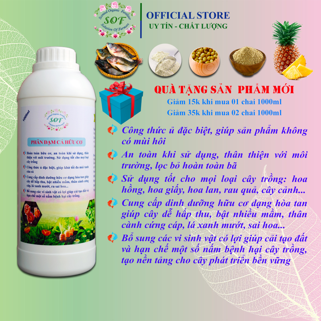 Phân đạm cá hữu cơ SOF, phân cá bón hoa hồng, rau sạch, củ quả…