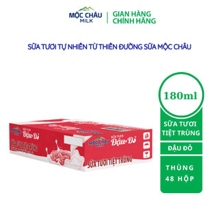Lốc 4 hộp Sữa tươi tiệt trùng đậu đỏ Mộc Châu Milk 180ml
