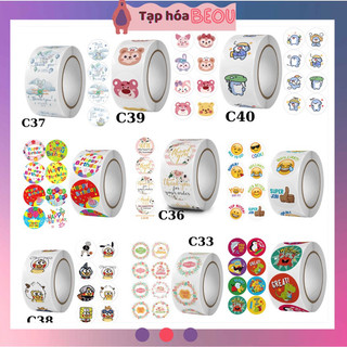 Set 500 tem thank you, sticker khen thưởng, nhãn dán cute happy birthday