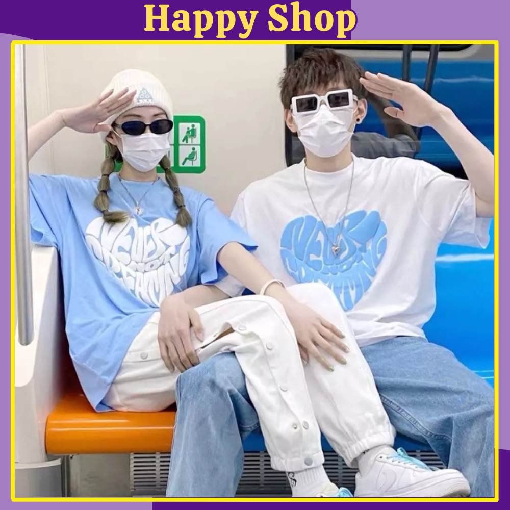 Áo thun nam nữ cổ tròn TRÁI TIM HÀN QUỐC - áo phông tay lỡ unisex, form rộng dành cho các cặp đôi, bạn thân và gia đình