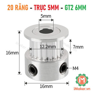 Puly gt2 20 răng bản 6mm trục 4mm, 5mm, 8mm