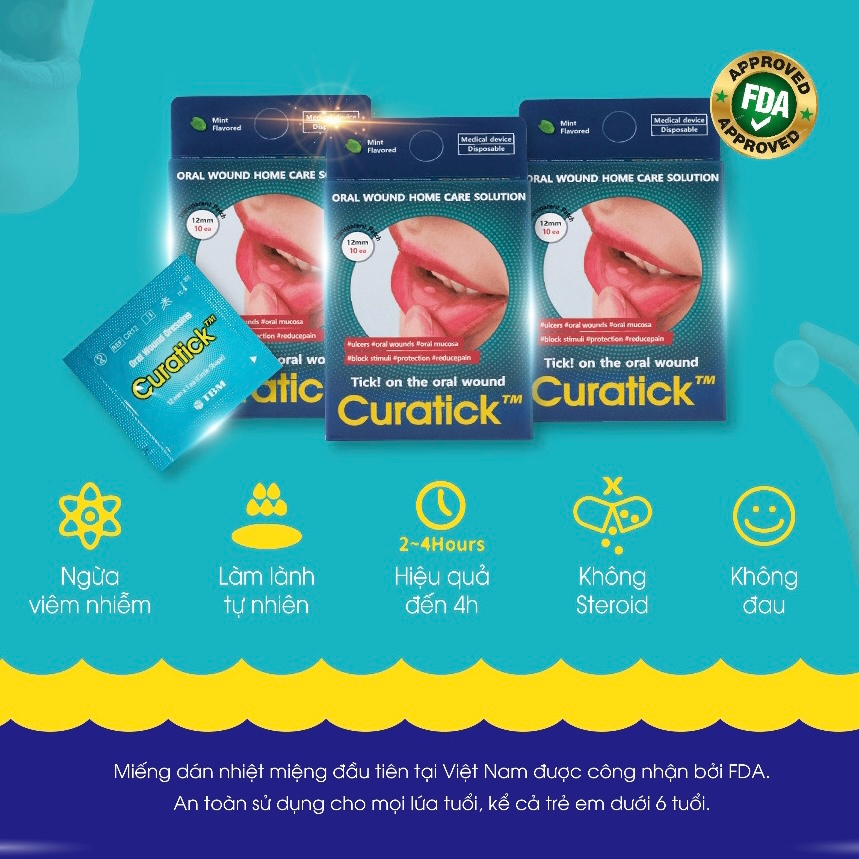 Miếng dán nhiệt miệng, lở miệng Curatick
