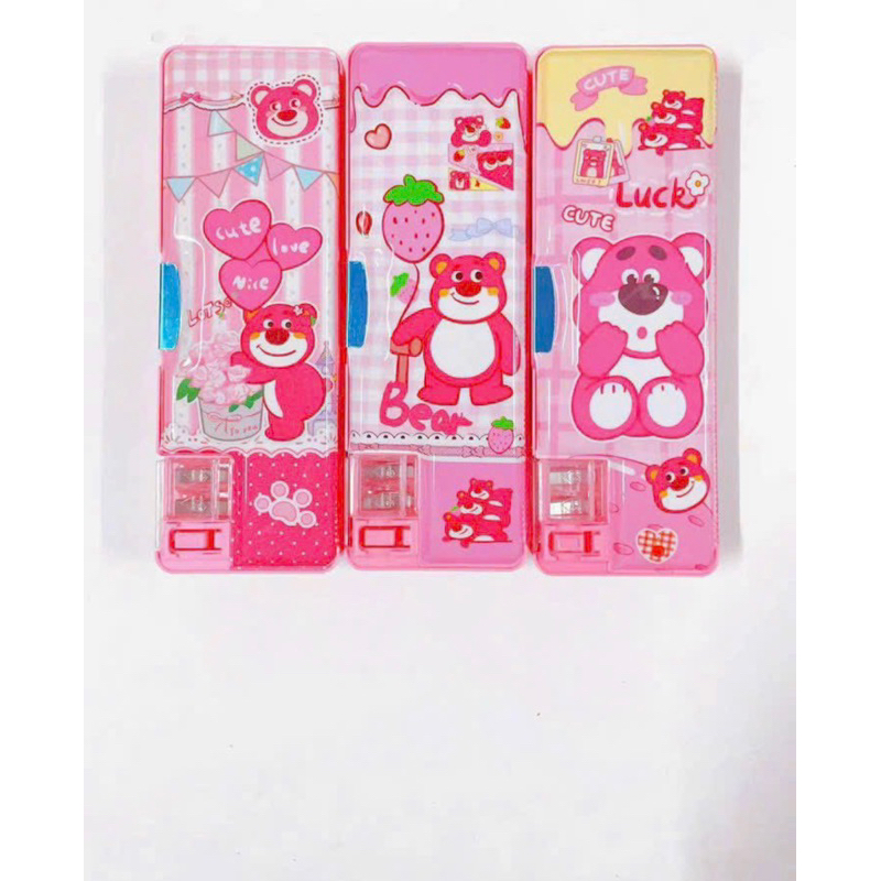 Hộp đựng bút viết 2 ngăn  hình gấu dâu lotso dễ thương cho các bé