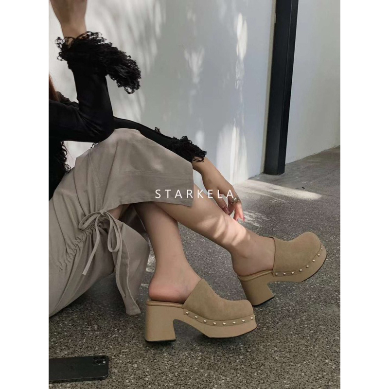 Sục cao gót viền đinh 7p- Hàng QC fullbox- Sẵn nâu, nu