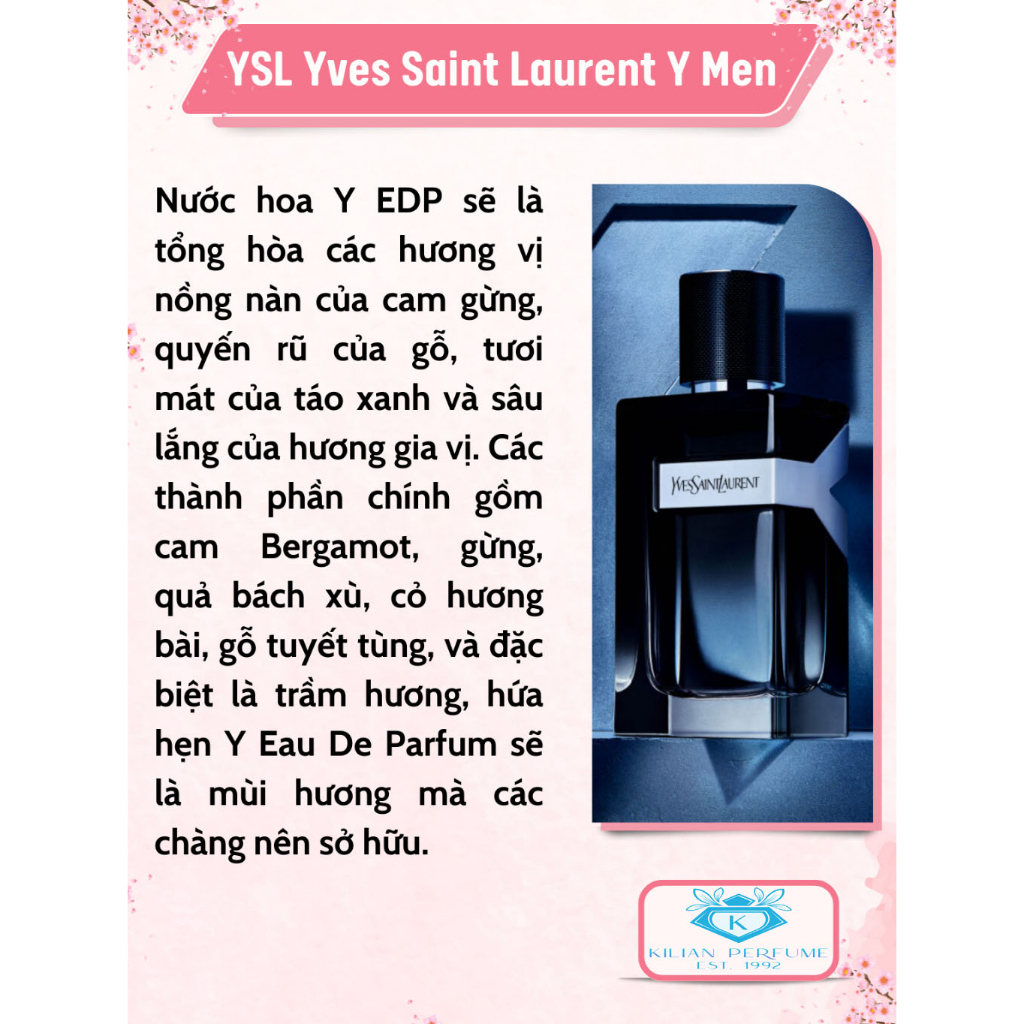 Nước Hoa Nam YSL Yves Saint Laurent Y Men EDP 10ml/100ml Lưu Hương Lâu Hương Thơm Tươi Mát Sang Trọng Quyến Rũ | BigBuy360 - bigbuy360.vn